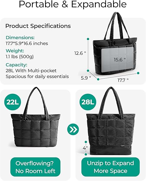 Expandable Laptop Tote Bag for Women